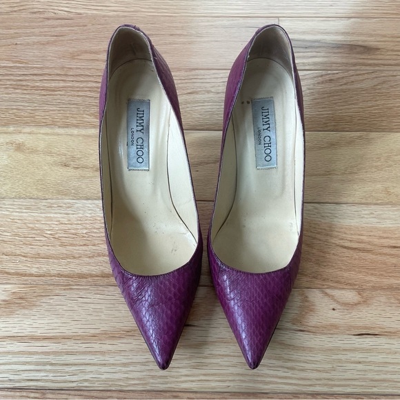 Jimmy Choo Purple Python Leather Snake Print Abel Pointed Toe Pumps EUC Sz 37.5 - Picture 5 of 12